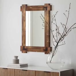 Comfort Essence - Rustic Wood Mirror For Bathroom Decorative Framed Farmhouse Vanity Wall Mounted Rectangular Bedroom Or Li - Rustic Wood-30"L x 20"W