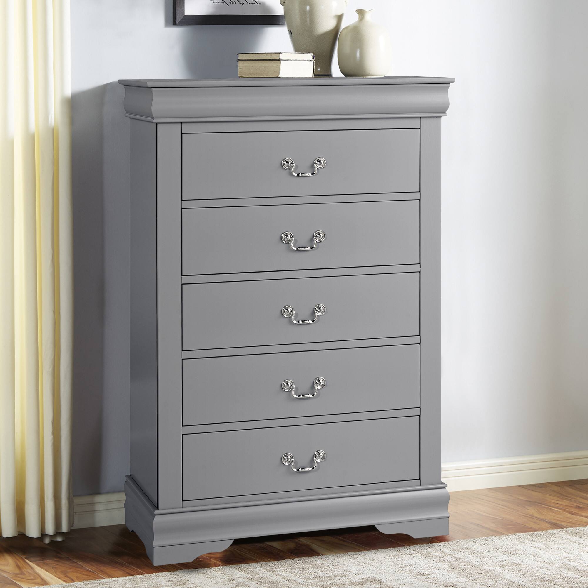 Back. Vaczon - Modern Solid Wood Chest with English Dovetail Drawers Storage for Bedroom, Living Room or Hallway Organization - Gray.