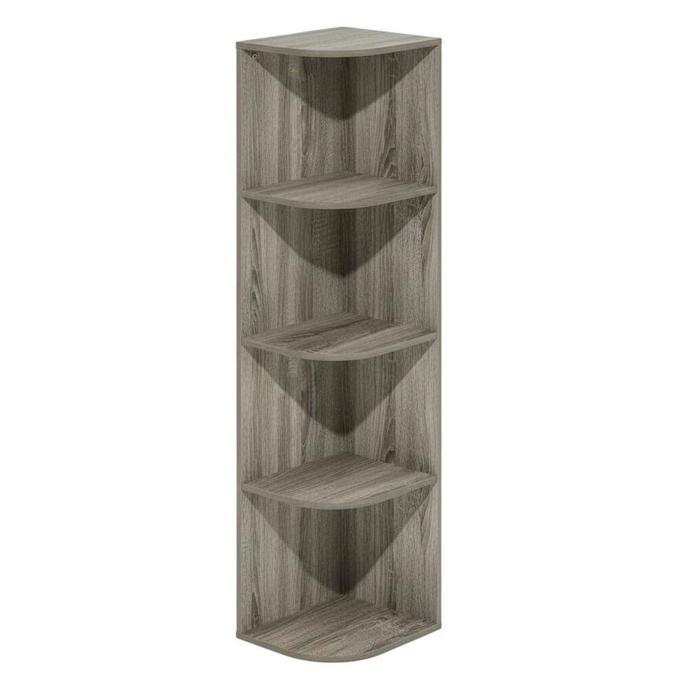 Back. FurniFact - Corner Storage Bookcase with French Oak Finish for Living Spaces - French Oak.