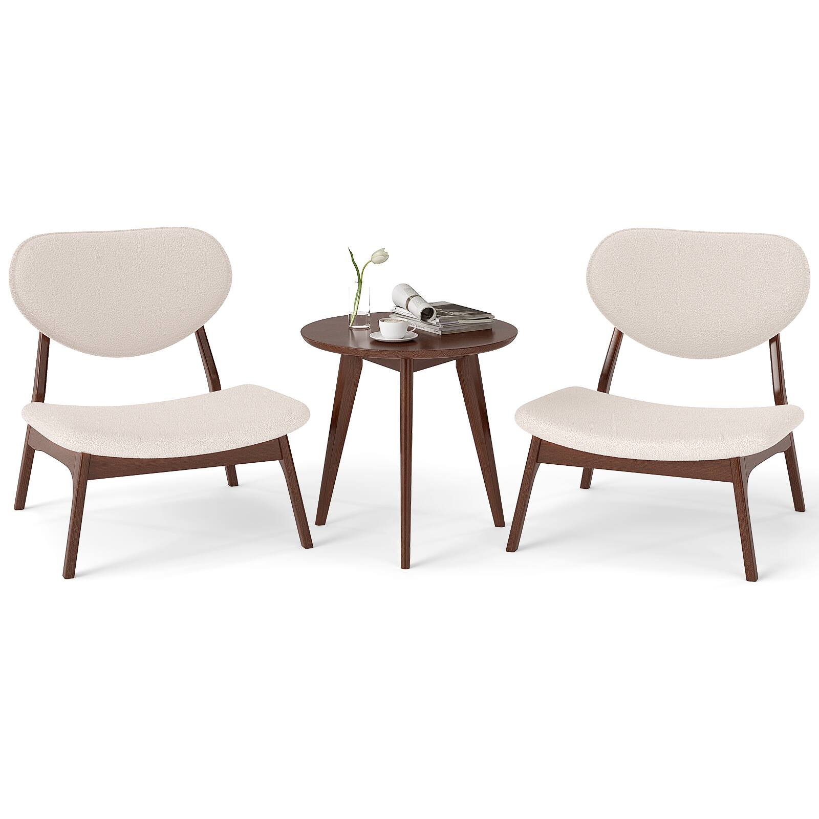 Gymax - Accent Chairs Set of 2 w/ Side Table Living Room Chairs w/ Solid Wood Frame Beige - Walnut, Beige