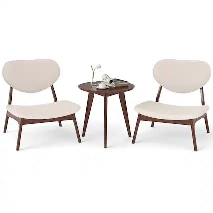 Front. Gymax - Gymax Accent Chairs Set of 2 w/ Side Table Living Room Chairs w/ Solid Wood Frame Beige - Walnut, Beige.