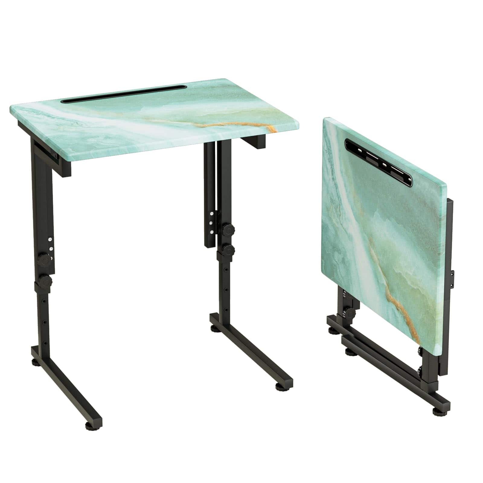 Fabibe - Tv Tray Folding Dinner Table Adjustable Small C-shaped End For Eating Foldable Slide Under Couch Side - Sea Blue 1PC