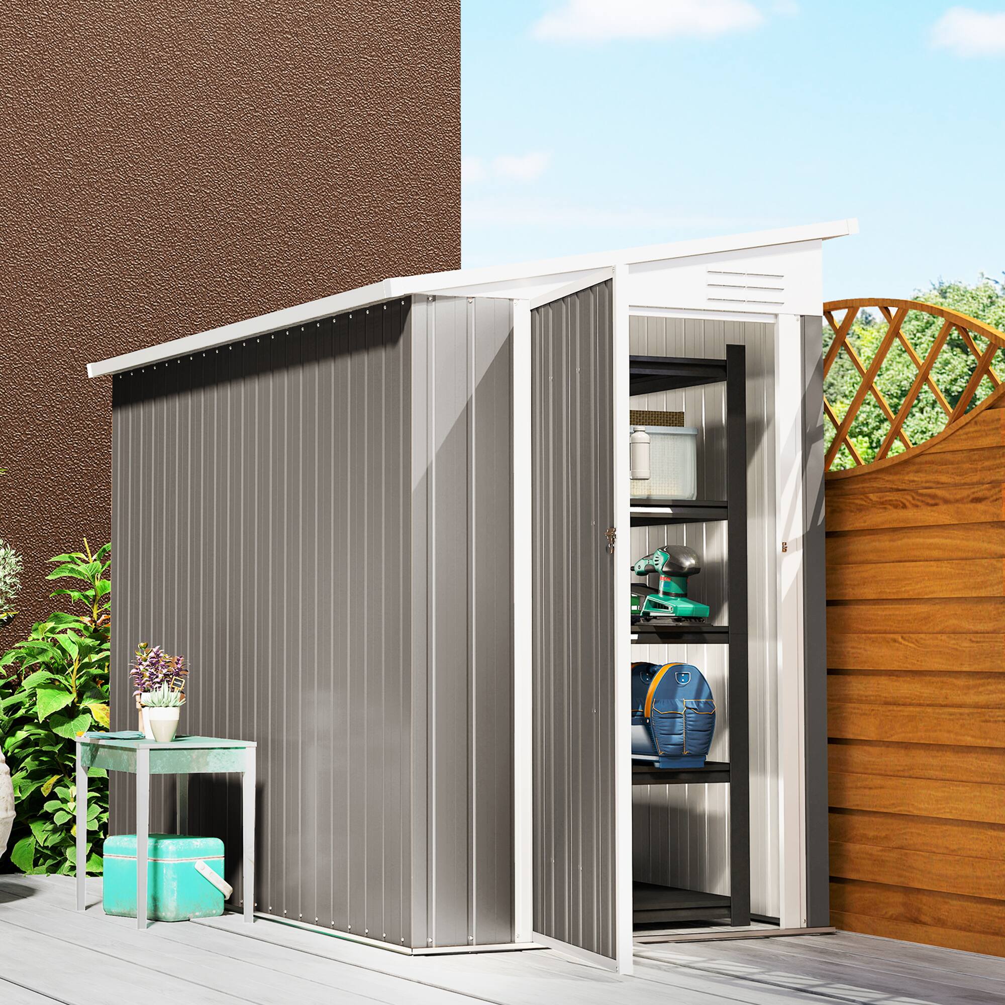 Alt View 1. Outsunny - x 8' Lean to Garden Storage Shed, Outdoor Metal Tool House with Lockable Door Vents for Backyard Patio Lawn.
