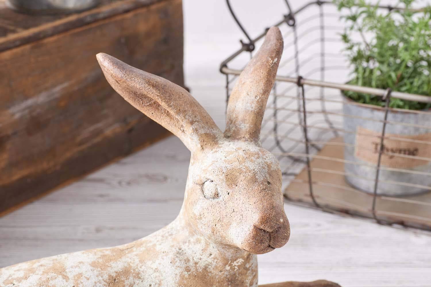Angle. K&K Interiors - K&K Interiors Bunny Rabbit Home Decor Figurine 9.5 x 15.5 Inch - Beige.