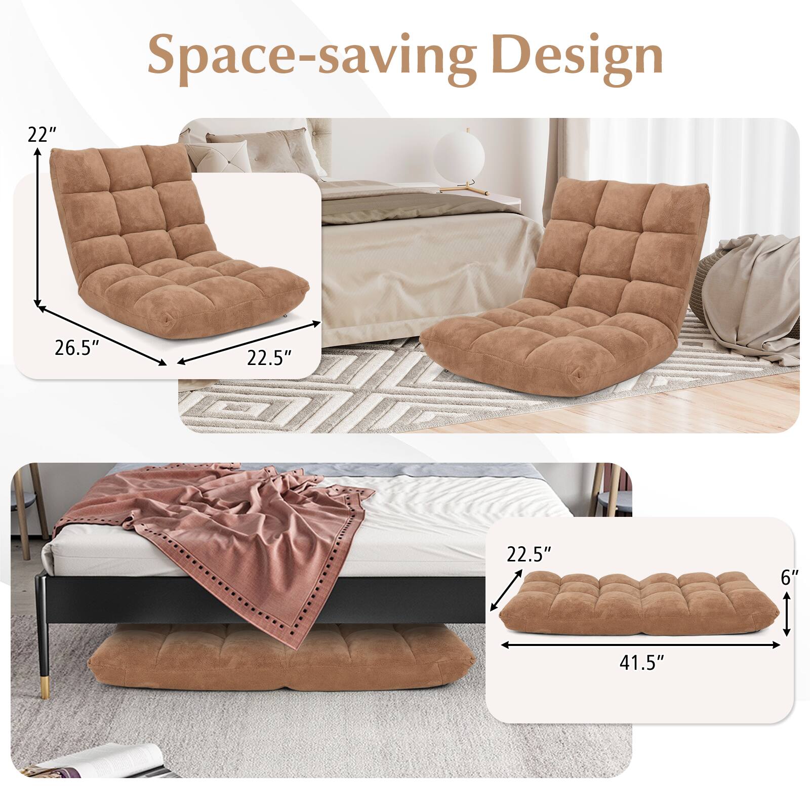 Space-saving Design  
22" x 26.5" x 22.5"  
6" x 41.5"