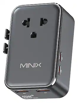 MINIX - TP45 45W Universal Travel Adapter, 5-Port GaN III Charger for Europe/US/UK/AU, Slim PD Fast Charger for Business Travel - Black