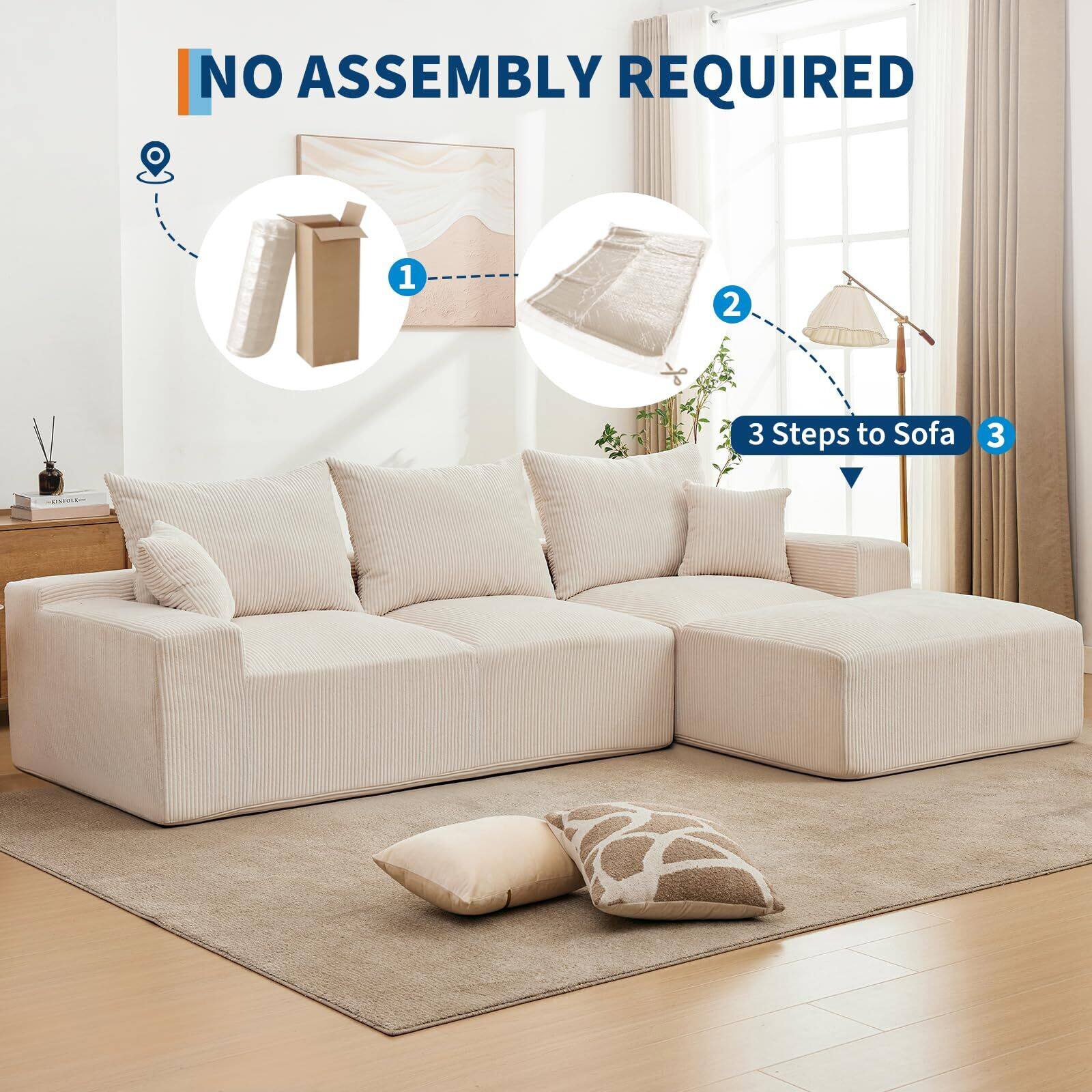 NO ASSEMBLY REQUIRED

1. 2. 3 Steps to Sofa