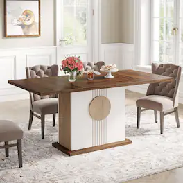 Tribesigns - Farmhouse Dining Table with Engineered Wood Construction and Easy-Clean Surface for Dining Room - Brown