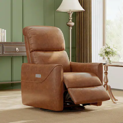 Front. Babevy - Power Recliner Chair Swivel Nursery Recliner Chair with Charging Port, Adjustable Footrest, Faux Leather - Brown.