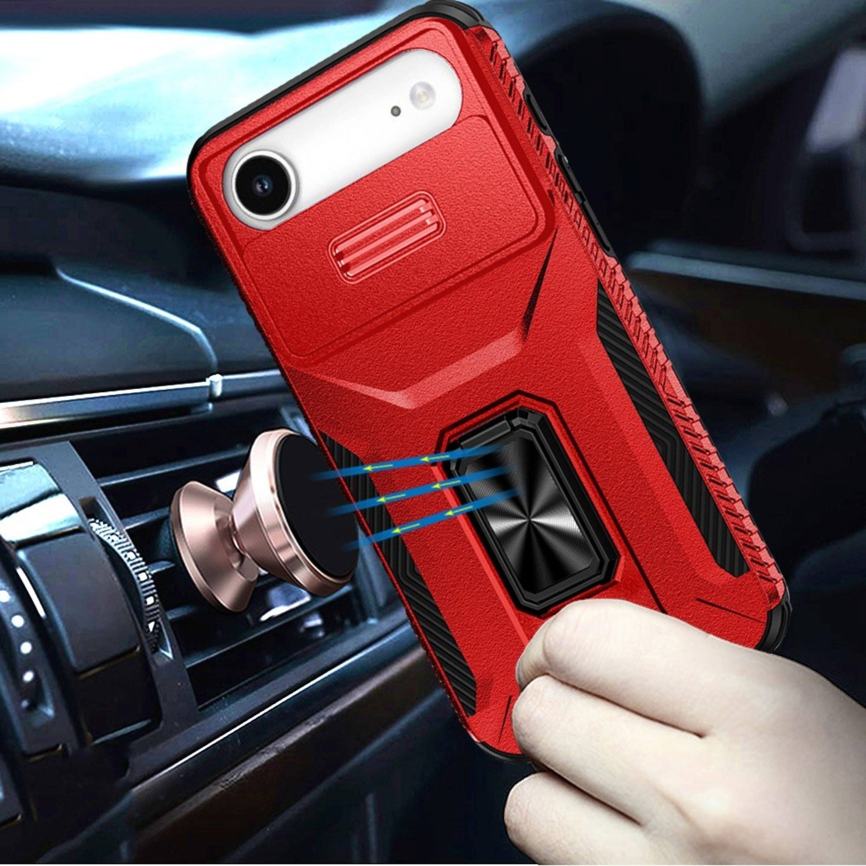 Left. Kitcheniva - Multi-Use Card Holder Stand Phone Case With Lens Cover Tempered Glass For iPhone Air Red - Red.