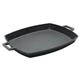 Bayou Classic - 12 x 14 Inch Cast Iron Shallow Pan with Wide Loop Handles - Black