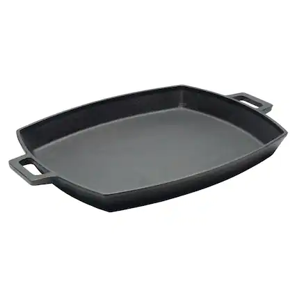 Front. Bayou Classic - Bayou Classic 12 x 14 Inch Cast Iron Shallow Pan with Wide Loop Handles, Black - Black.