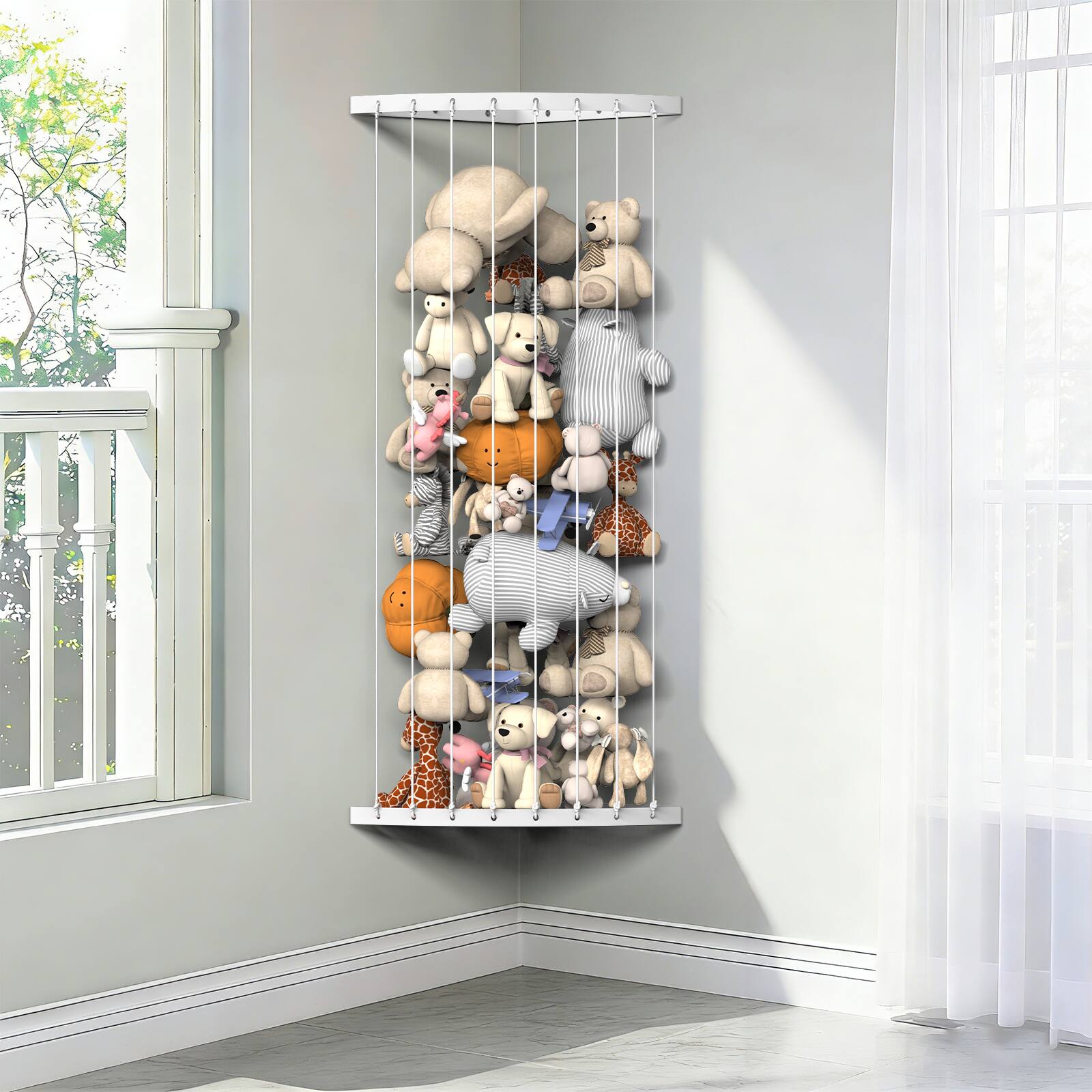 Alt View 1. Oumilen - White Corner Stuffed Animal Storage Hammock with Adjustable Height.