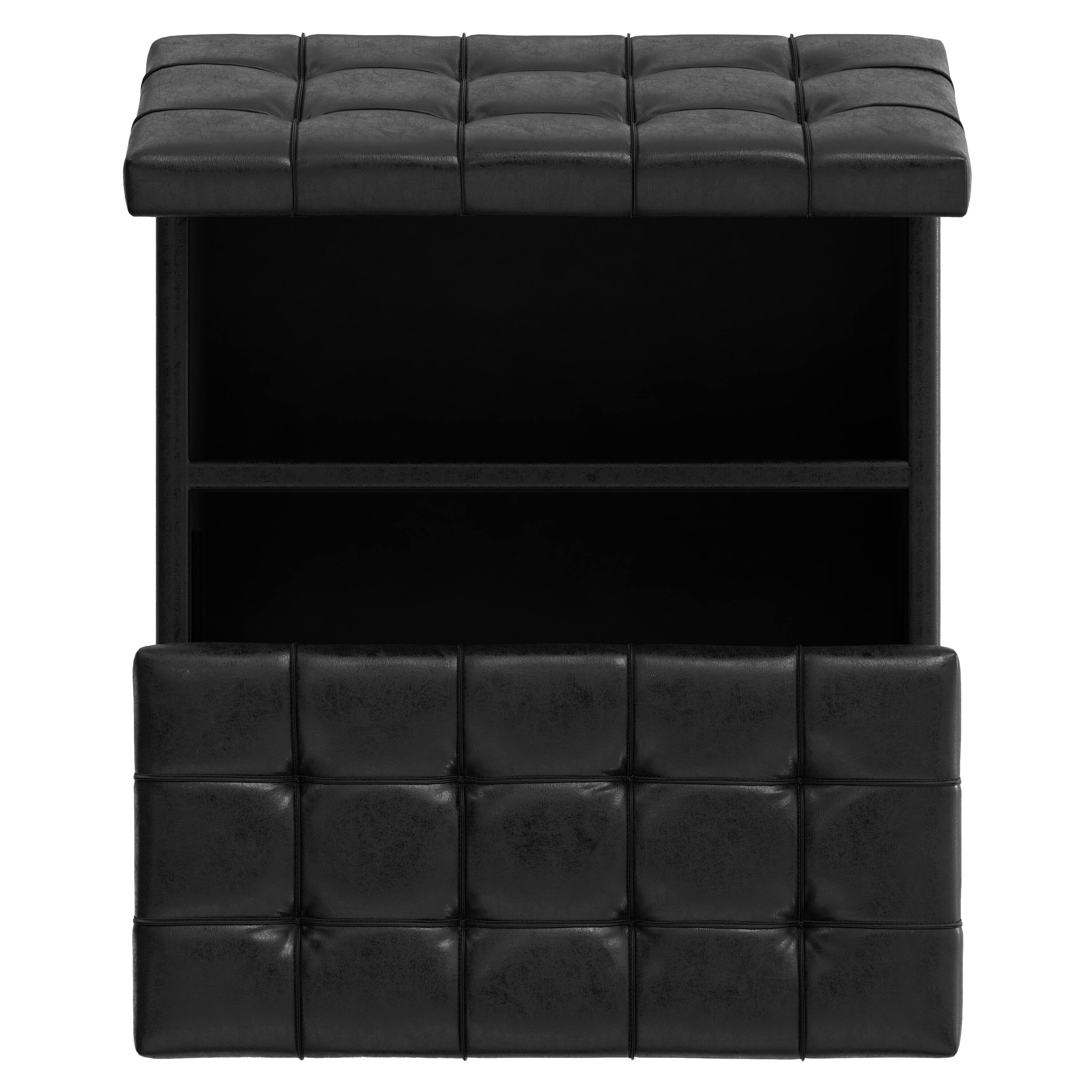 Alt View 4. Simpli Home - Harrison 30 inch Wide Small Square Coffee Table Storage Ottoman in Distressed Black Vegan Leather - Distressed Black.