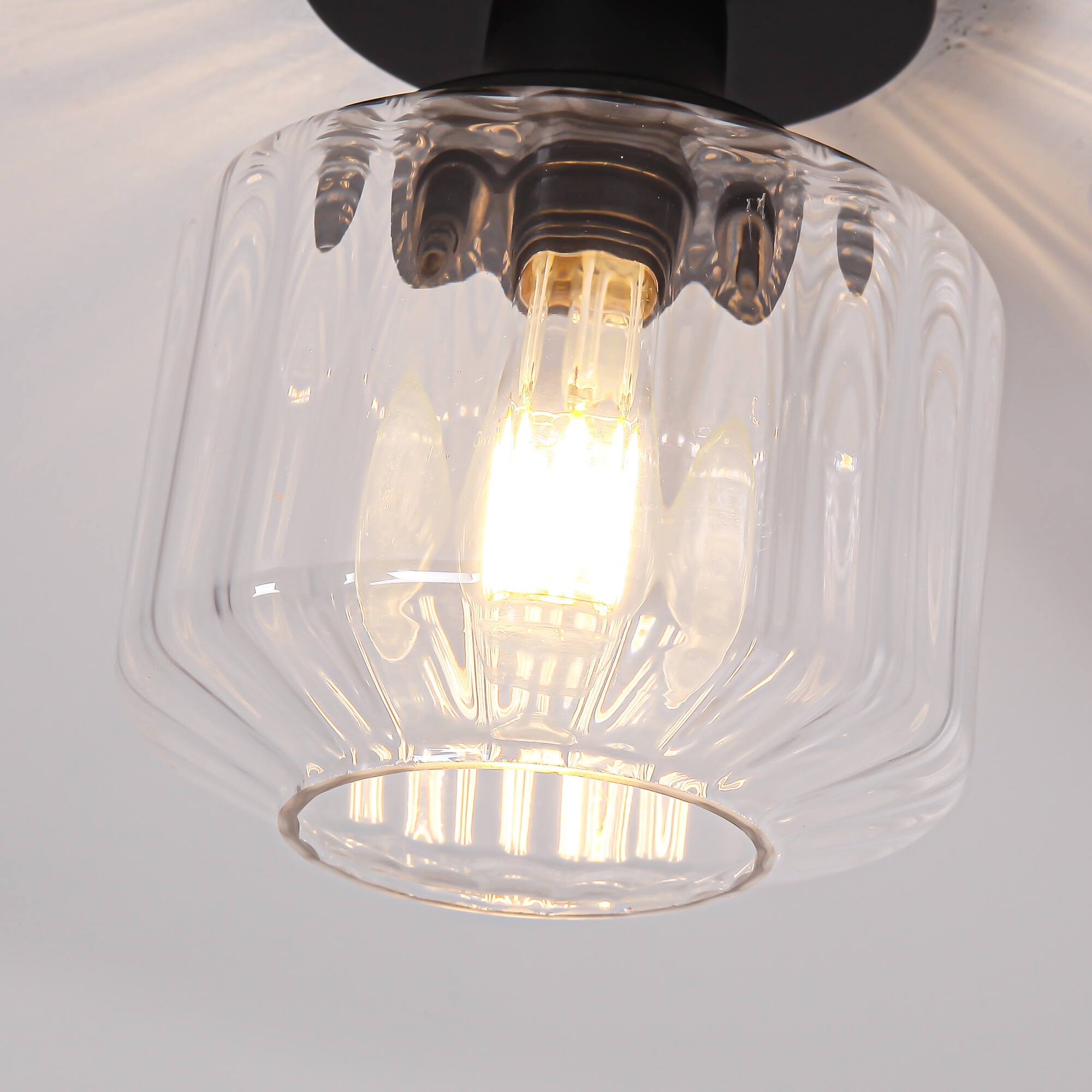 Alt View 2. Parrot Uncle - 6" Wide Modern Ripple Glass Semi Flush Mount Ceiling Light for Hallway - Black.