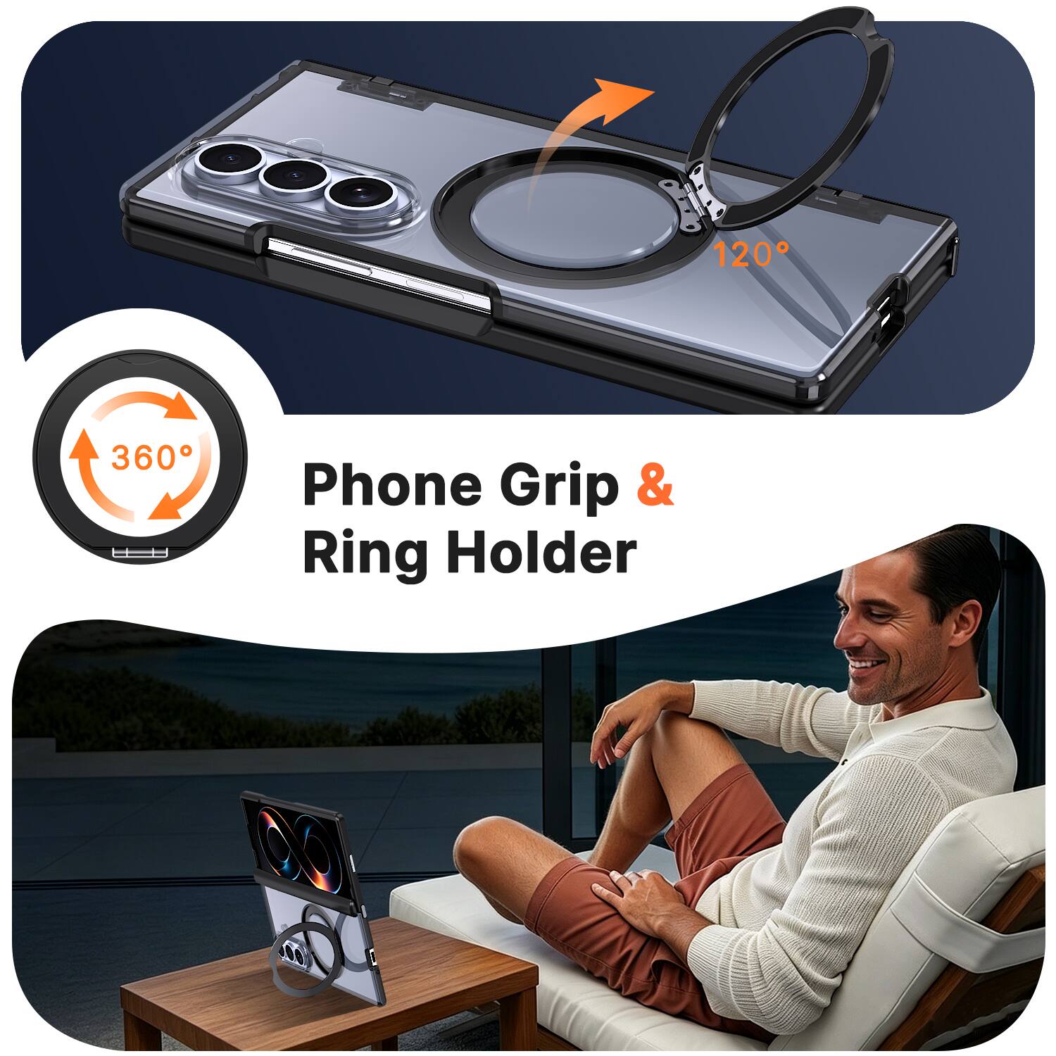 120°
360°
Phone Grip & Ring Holder