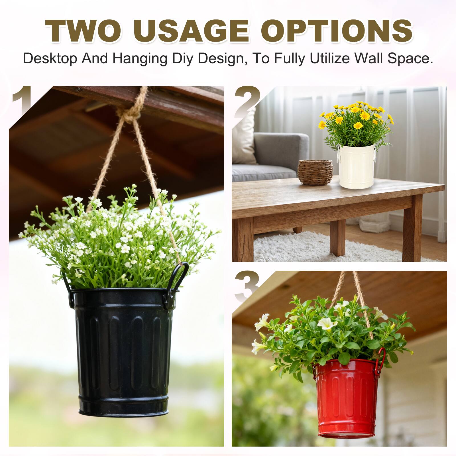 TWO USAGE OPTIONS  
Desktop And Hanging Diy Design, To Fully Utilize Wall Space.  
1  
2  
3