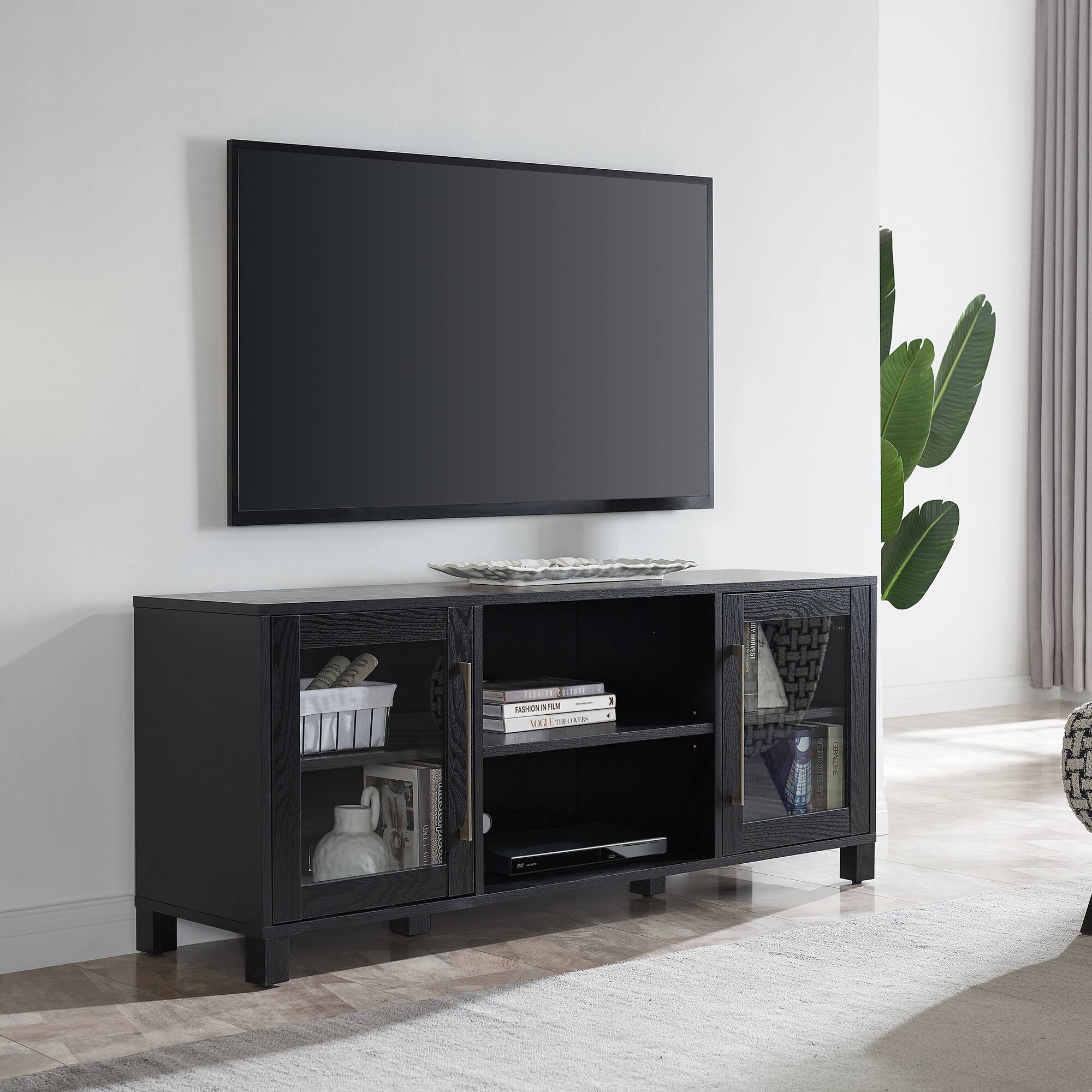 Alt View 1. Hudson&Canal - Quincy TV Stand for Most TVs up to 65" - Black Grain.