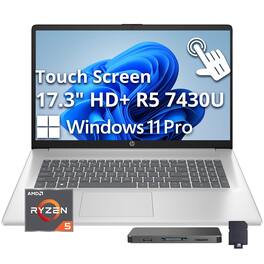 HP - Upgraded - 17.3" HD+ Touchscreen Laptop,Ryzen 5 7430U,8GB RAM,512GB SSD+160GB Dock Set,AMD Radeon GPU,Wi-Fi 6,Win 11 Pro - Silver