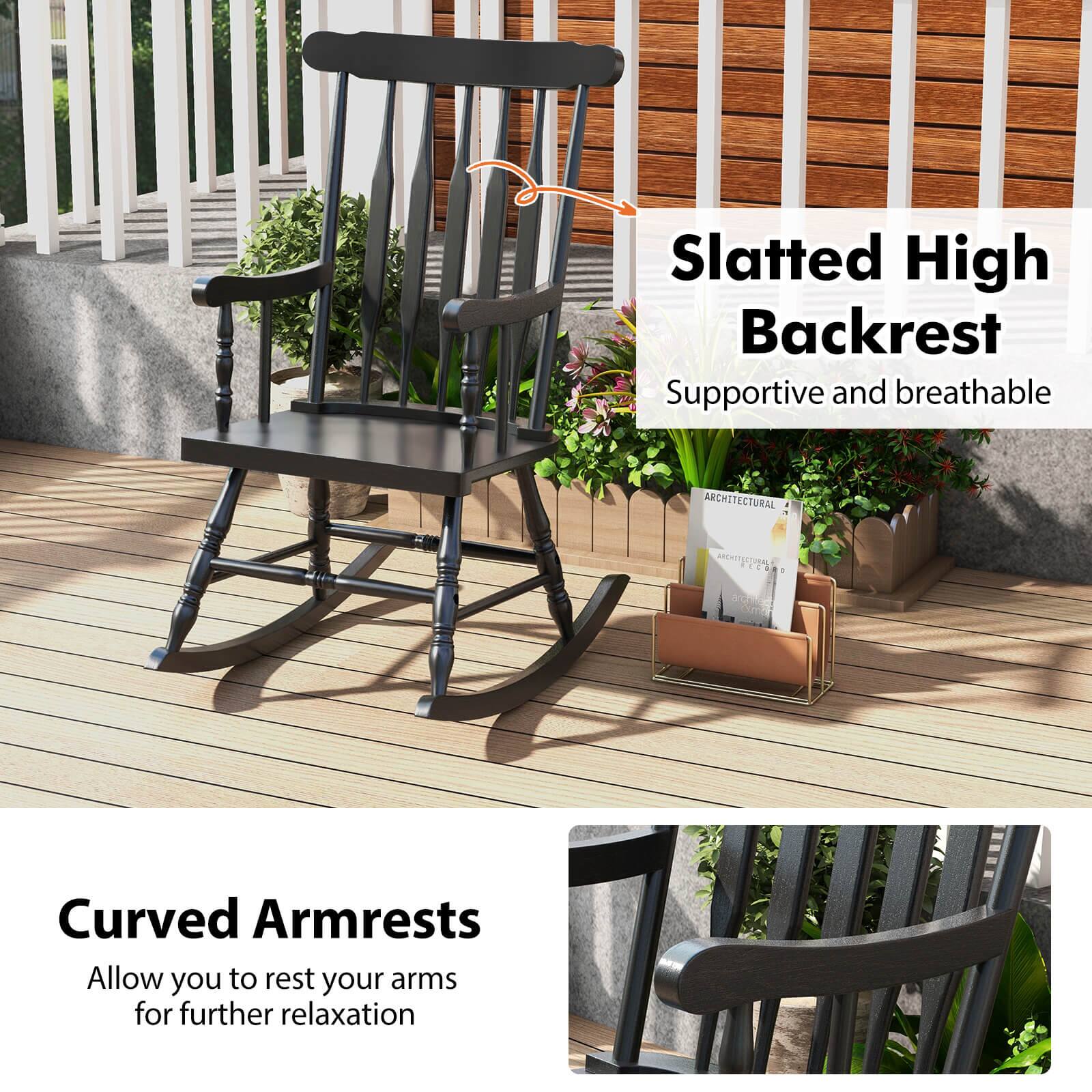 The text on the image is grouped and corrected as follows:

Slatted High Backrest Supportive and breathable ARCHSTECTURAL MACHETEDIN - Curved Armrests Allow you to rest your arms for further relaxation.
