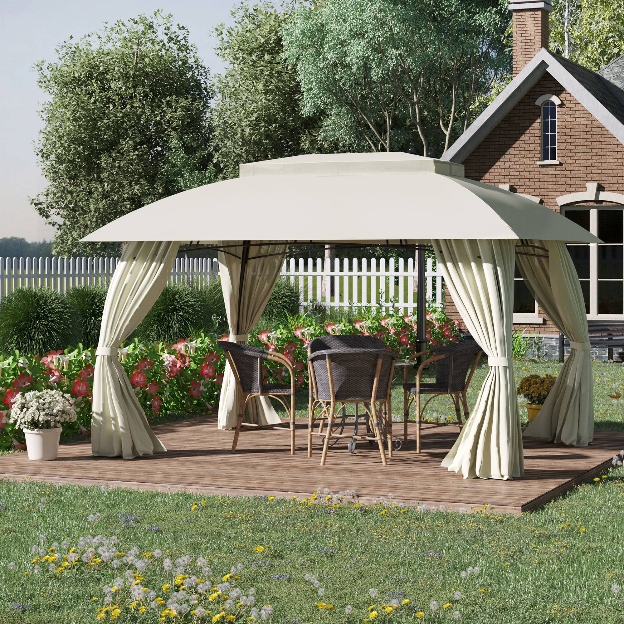 Alt View 1. Outsunny - 10' x 13' Outdoor Gazebo Patio Gazebo Canopy, Double Vented Roof, Steel Frame, Curtain Sidewalls, Sun Shade Shelter - Beige.