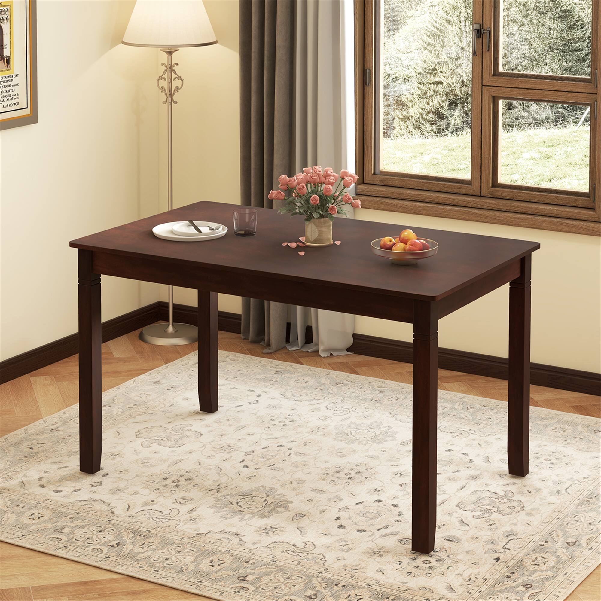 Alt View 1. Gymax - Gymax 48'' Wooden Dining Table for 4 People w/ Rubber Wood Legs Rectangular Table Cherry - Cherry.