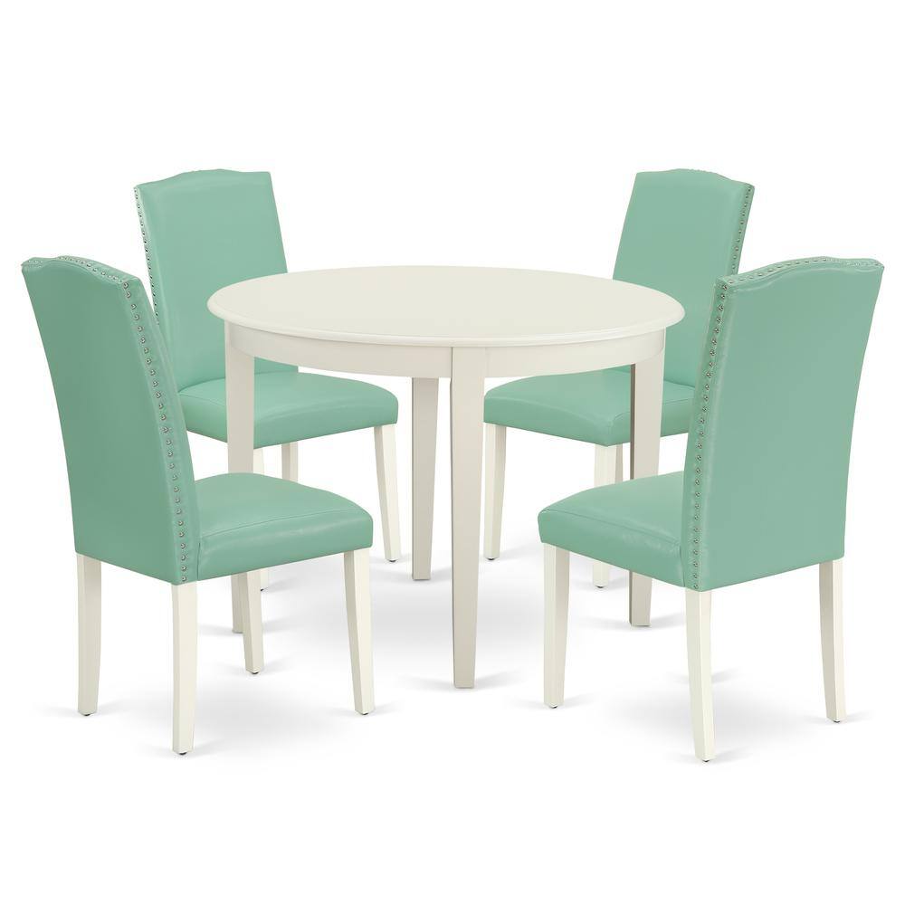 Back. East West Furniture - Dining Room Set Linen White - Brown.