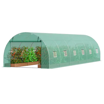 Front. VEVOR - Walk-in Tunnel Greenhouse, 29.2x9.7x6.5 ft Hoop House Greenhouse Tunnel, Plant Hot House with Galvanized Steel Frame - Green.