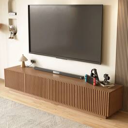 luck idea - Vertical Fluted Walnut TV Stand, 4-Door Media Console with Removable Shelves & Cable Holes, for TVs up to 100 inch - Brown