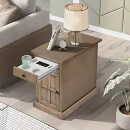 Loheer - Vintage End Table Side Table with USB Ports - Antique Brown