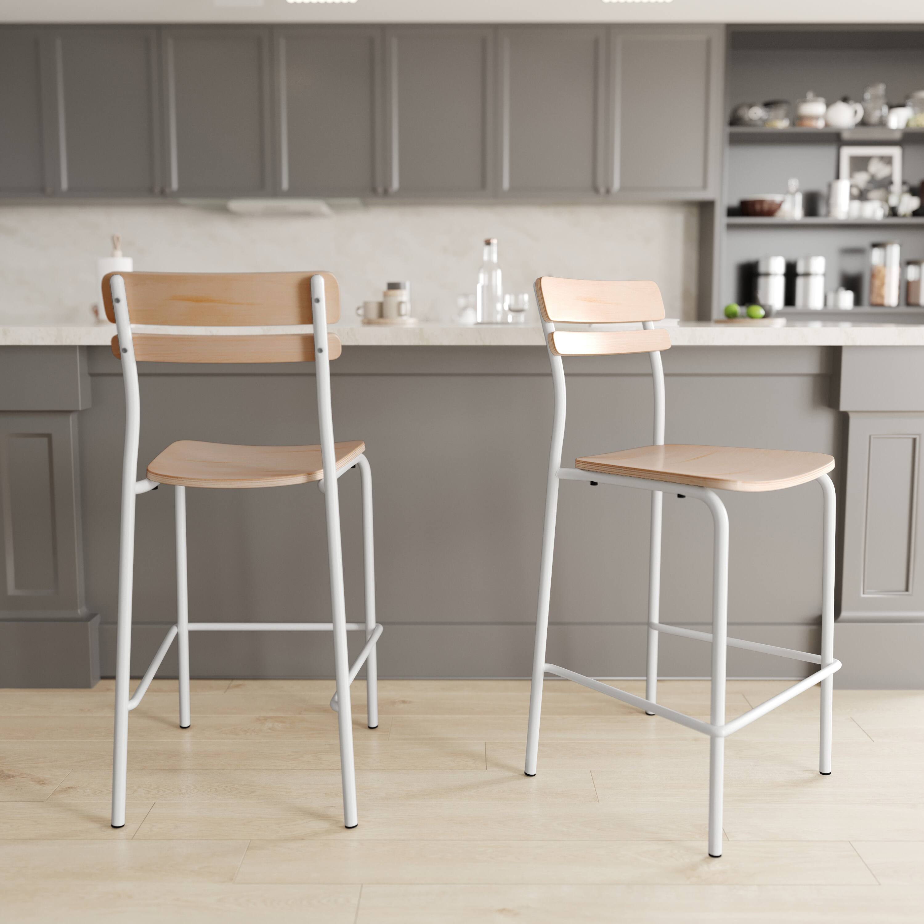 Alt View 3. Emma + Oliver - Blanchard Bar Stool with Metal Frame and Solid Wood Seat and Back with Antique Finish - Antique White.