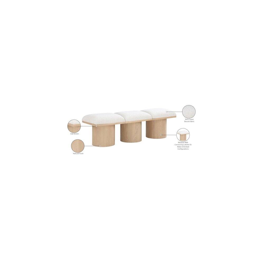 NC - Modular Connecting Latches  
NA - Configurations  

- Oak Veneer  
- Natural Finish  
- White Cream Boucle Fabric  
- Modular With To Make Unlimited Configurations