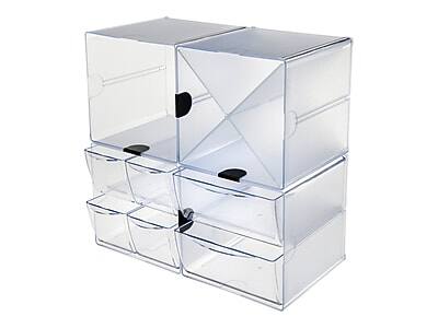 Alt View 3. Deflecto - Deflect-O Cube 4 Compartment Stackable Plastic Compartment Storage, Clear (350201) - Clear.