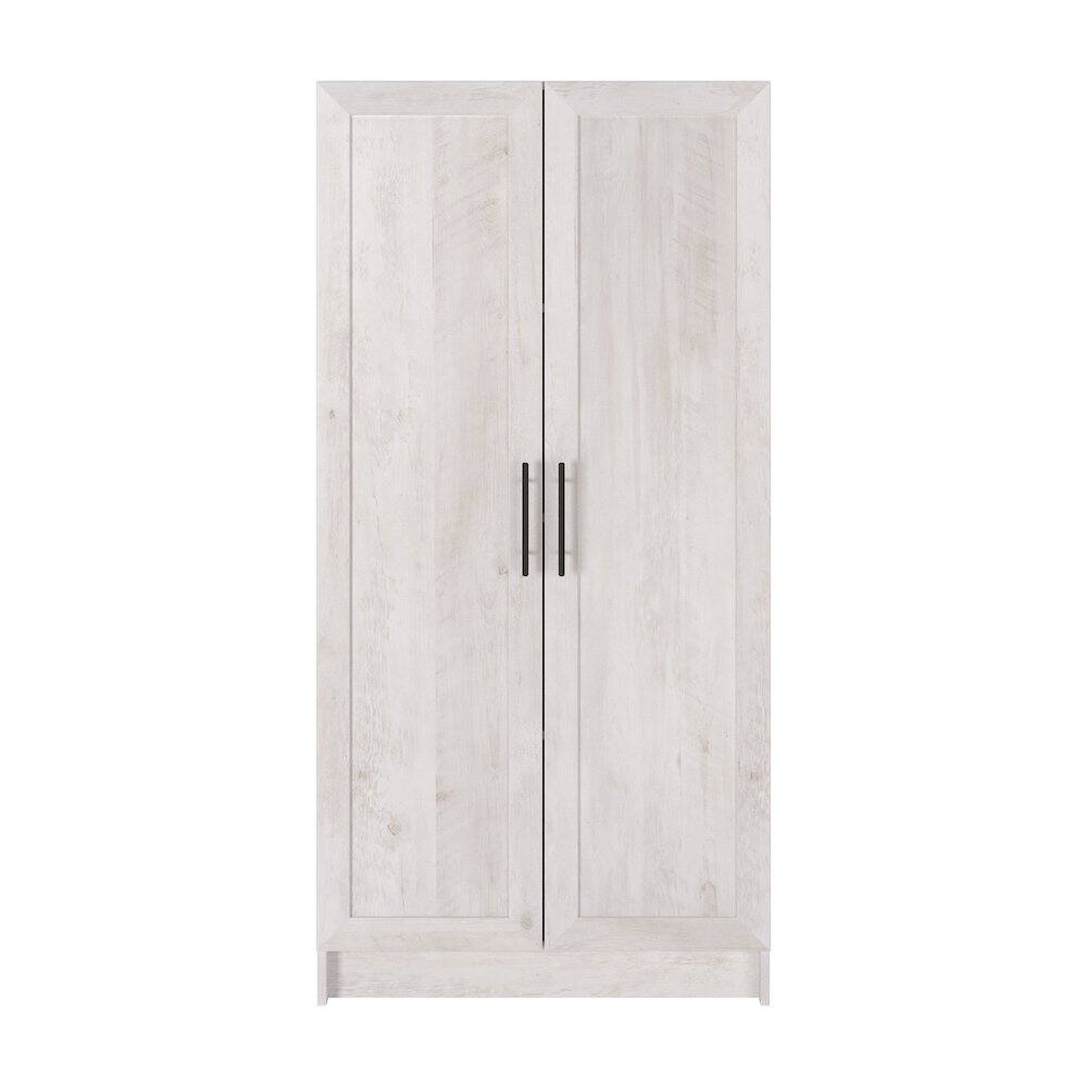 Front. Prepac - Elite Accent Cabinet with Panel Doors, Rustic White Storage Cabinet - White.