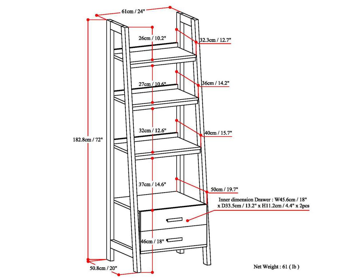 Alt View 15. Simpli Home - Sawhorse SOLID WOOD 72 inch x 24 inch Modern Industrial Ladder Shelf with Storage in White - White.