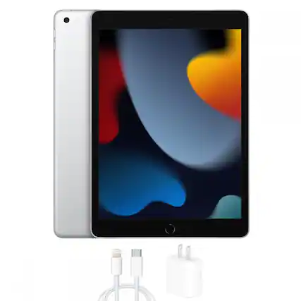 Front. Apple - 10.2-inch iPad 9th Generation (2021) Wi-Fi Only 64GB - Silver.