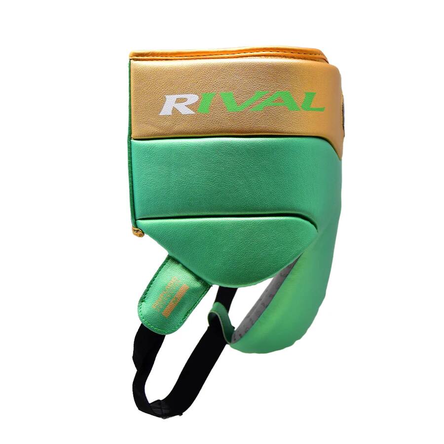 Alt View 3. RIVAL - Rival Boxing Professional Groin Protector with Laces - Green/Gold - Large - Green/Gold.