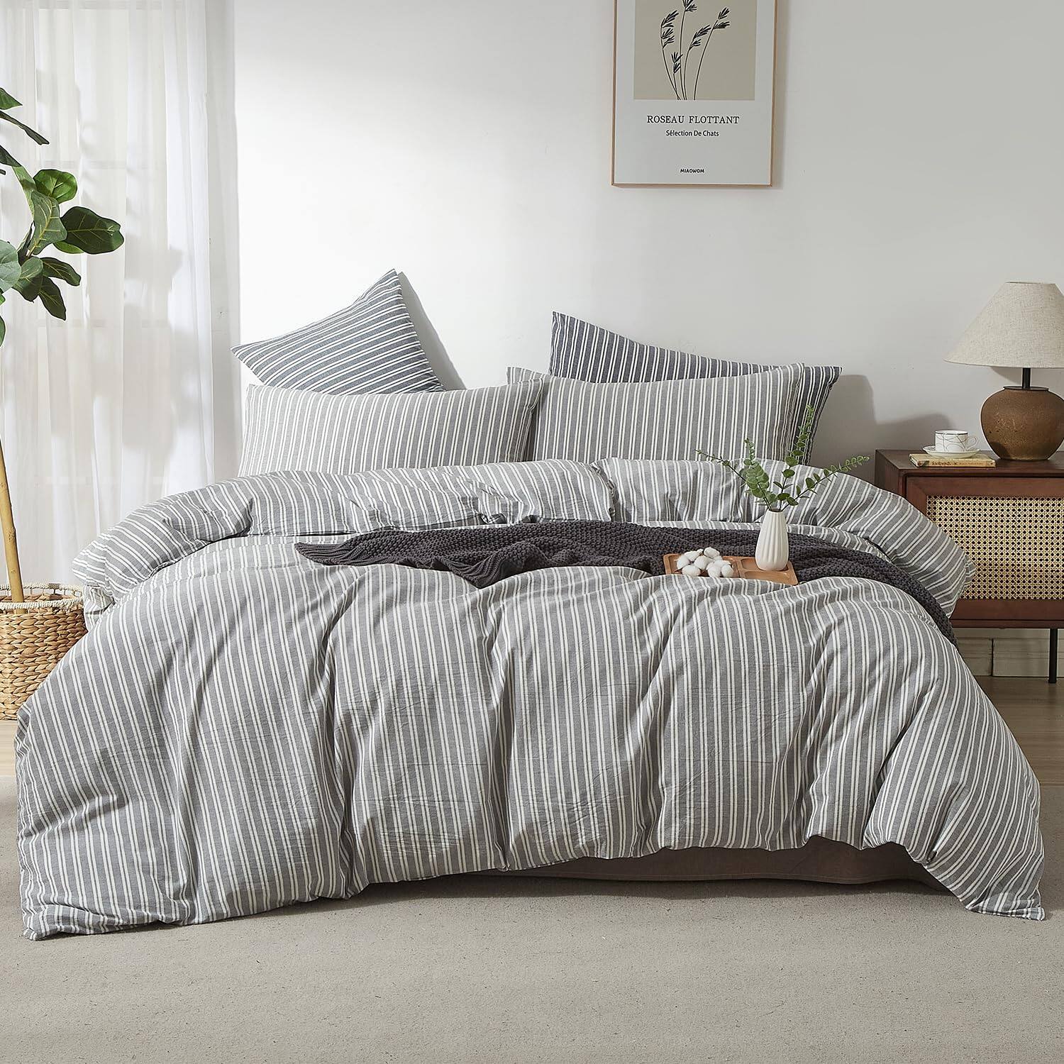 Double Stripe-light Grey/White-King(104" x 90")