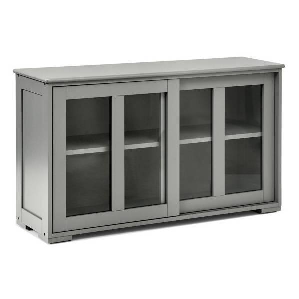 Angle. Hivvago - Grey Wood Buffet Kitchen Dining Sideboard Storage Cabinet w/ Glass Sliding Door - Grey.