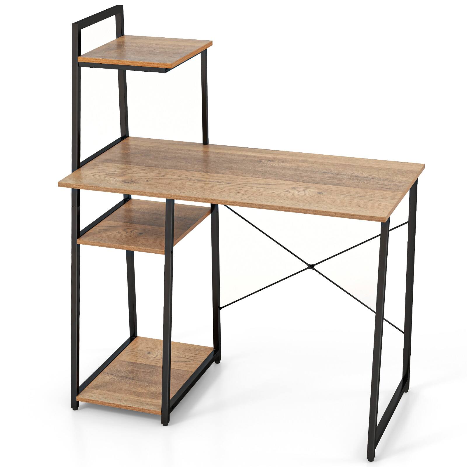 Front. Sugift - Compact Computer Desk Workstation with 4 Tier Shelves for Home and Office - Natural.
