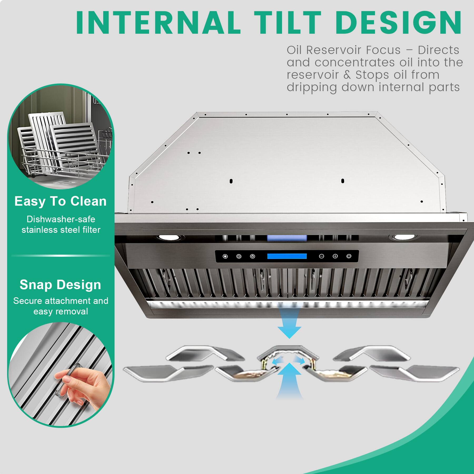 INTERNAL TILT DESIGN

Oil Reservoir Focus - Directs and concentrates oil into the reservoir & Stops oil from dripping down internal parts

Easy To Clean
Dishwasher-safe stainless steel filter

Snap Design
Secure attachment and easy removal
