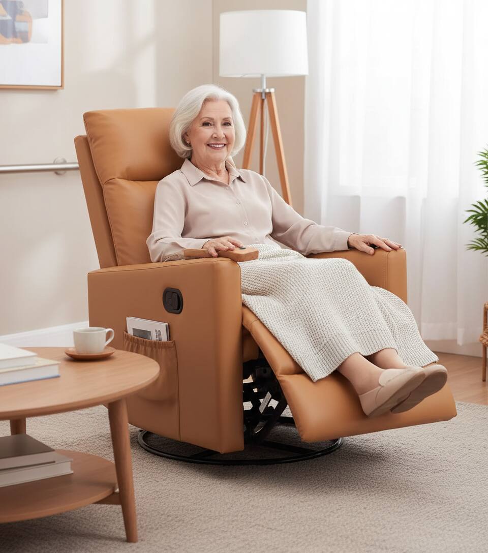 Alt View 6. AOITUN - Oversized Manual Swivel Rocker Recliner Chair in Chocolate Brown Microfiber - Brown.
