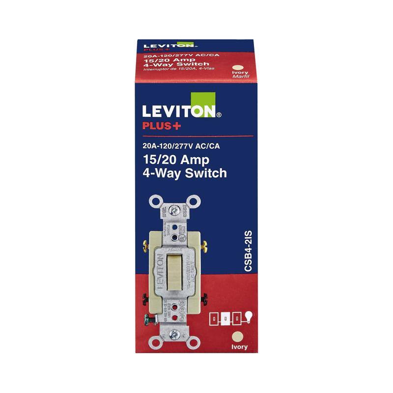 LEVITON PLUS+  
20A-120/277V AC/CA  
15/20 Amp 4-Way Switch  
Interruptor de 15/20A 4 Vias  
Ivory  
CSB4-2IS
