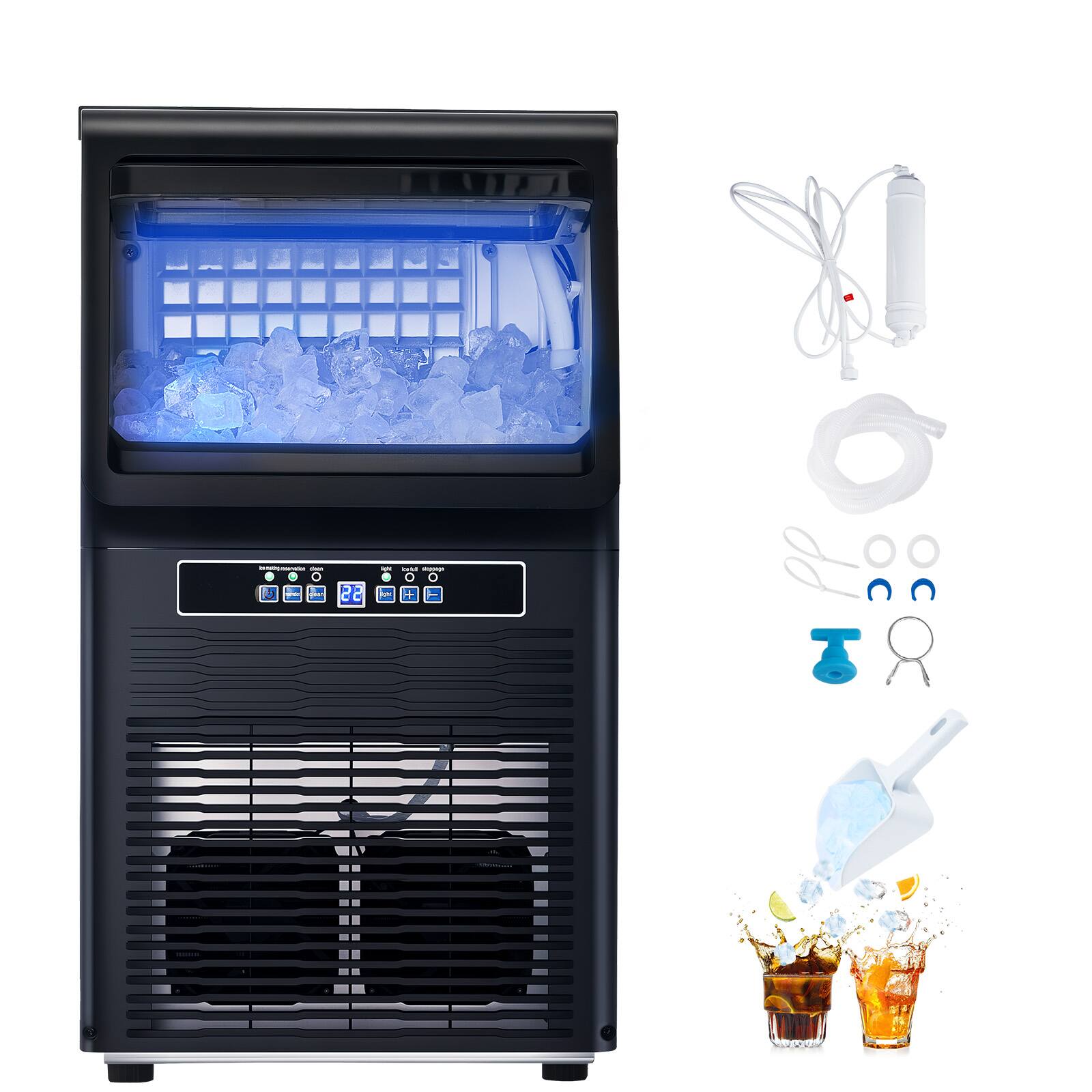 Alt View 5. VEVOR - Commercial Ice Maker Machine, 70lbs/24H Ice Maker Machine with 12lbs Storage Capacity, 36 Ice Cubes in 15 Minutes - Black.