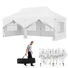 Kadyn - 10 x 20 FT Pop up Canopy with 6 Sidewalls and Windows and Carrying Bag for Party Wedding Picnic-White