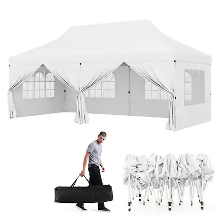 Front. Kadyn - 10 x 20 FT Pop up Canopy with 6 Sidewalls and Windows and Carrying Bag for Party Wedding Picnic-White.