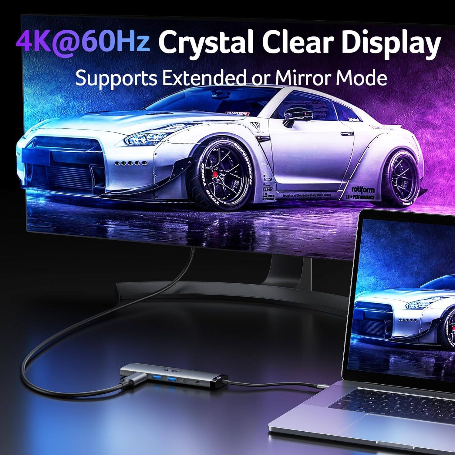 4K@60Hz Crystal Clear Display  
Supports Extended or Mirror Mode