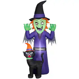 Gemmy - Airblown 9 ft. LED Prelit Witch and Cat Inflatable - Multicolored