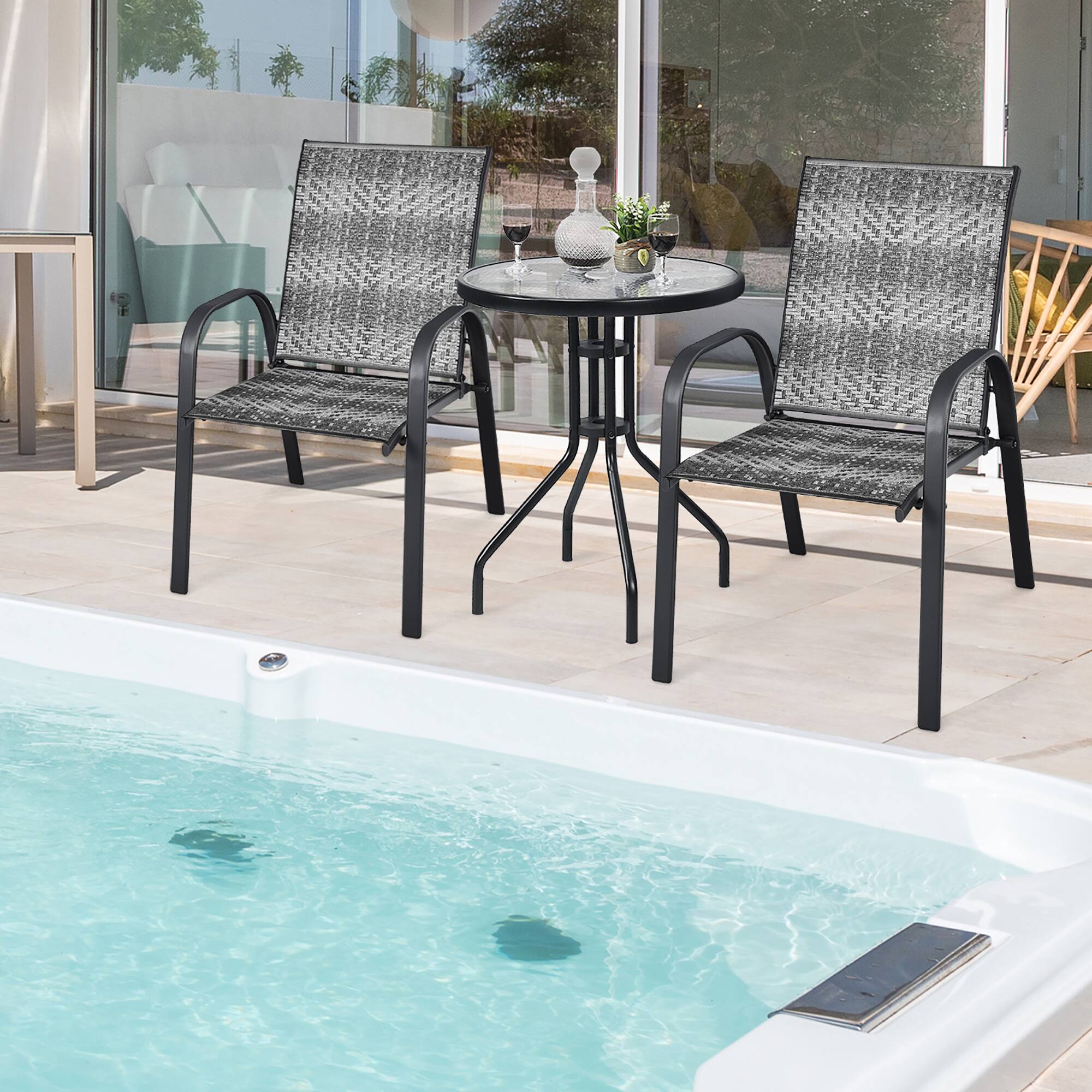 Alt View 2. Costway - Costway Set of 12 Patio Rattan Dining Chairs Stackable Armrest Garden - Grey.