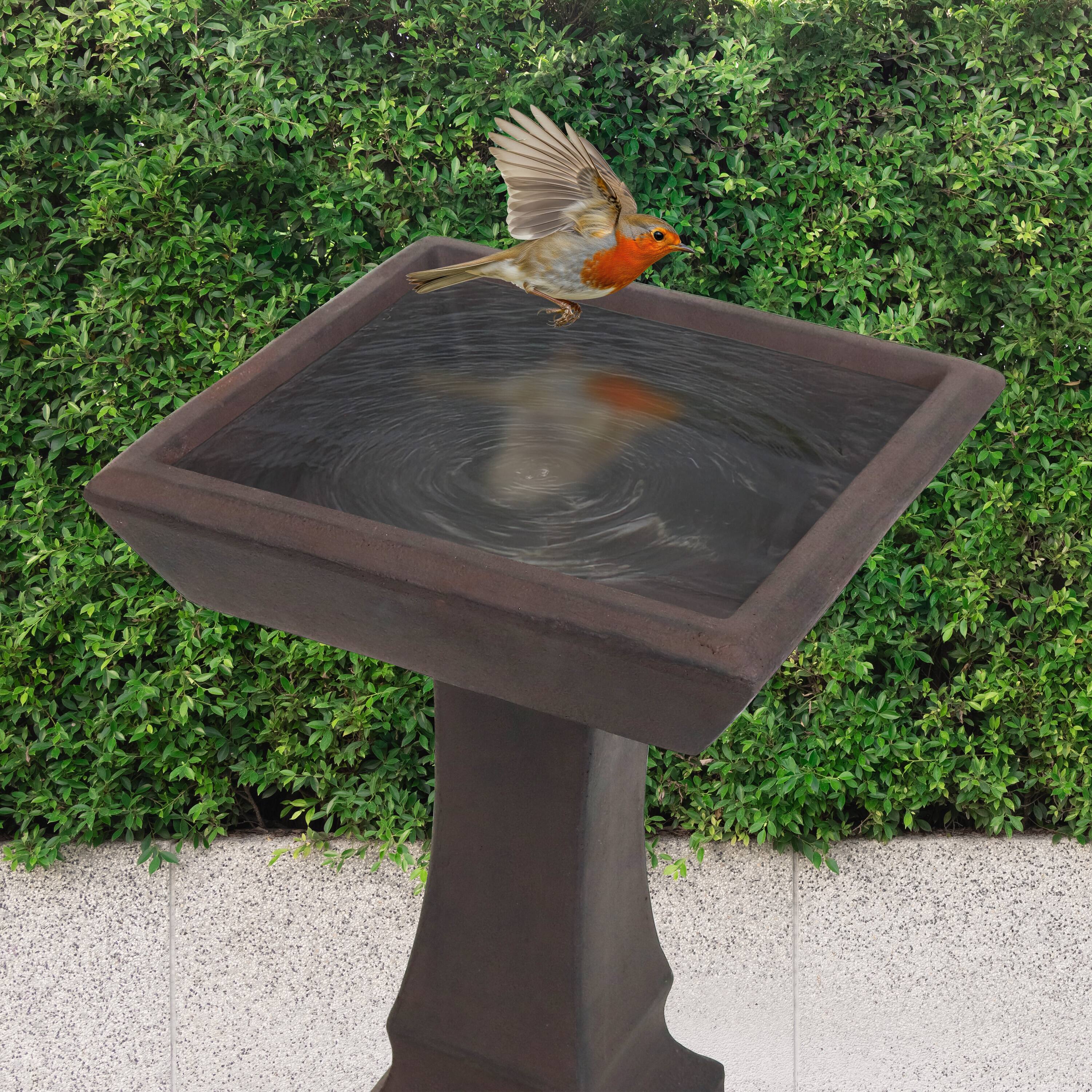 Alt View 9. Sunnydaze - Modern Glass Fiber Reinforced Concrete Bird Bath - 23 in - Brown.